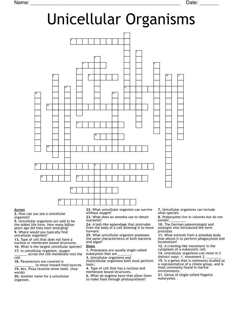 Unicellular Organisms Crossword