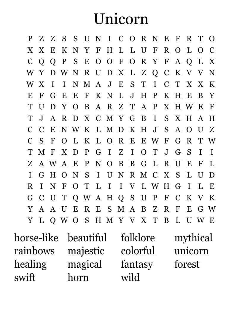 Unicorn Word Search