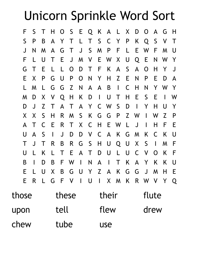 Unicorn Sprinkle Word Sort Word Search