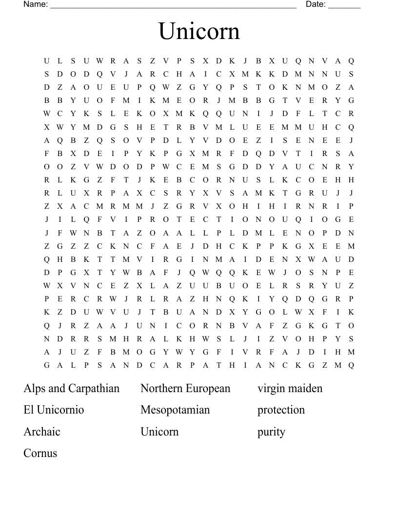 Unicorn  Word Search