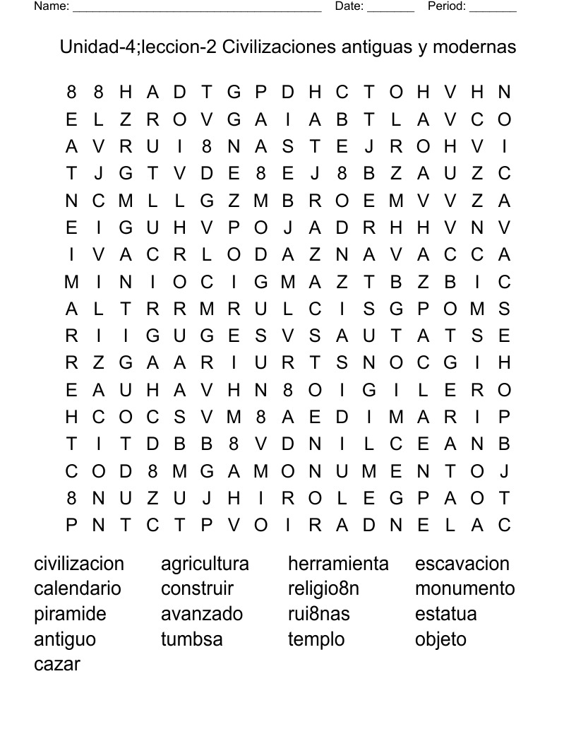 Unidad-4;leccion-2 Civilizaciones antiguas y modernas Word Search