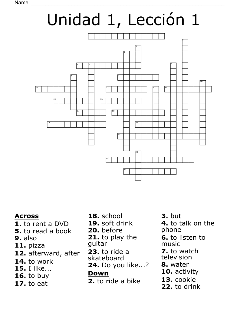 Unidad 1, Lección 1 Crossword