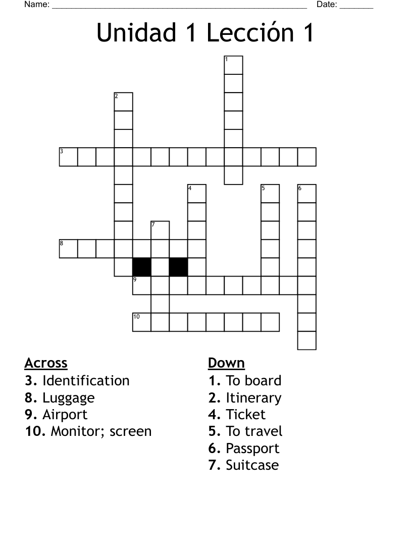 Unidad 1 Lección 1 Crossword