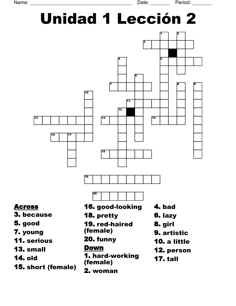 Unidad 1 Lección 2 Crossword