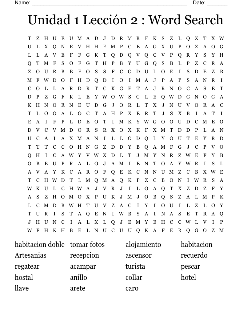 Unidad 1 Lección 2 : Word Search 