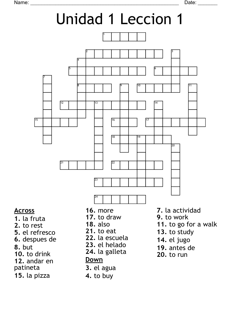 Unidad 1 Leccion 1 Crossword