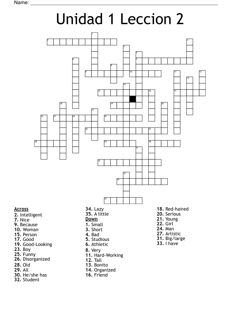 Unidad 1 Leccion 2 Crossword