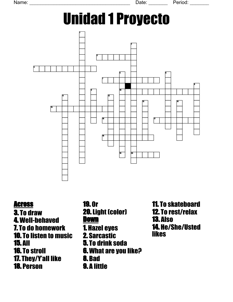 Unidad 1 Proyecto Crossword