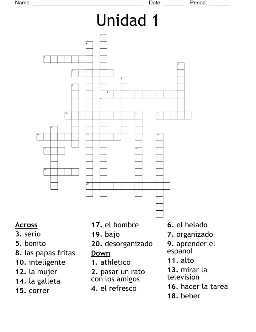 Unidad 1  Crossword