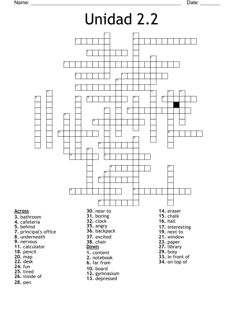 Unidad 2.2 Crossword