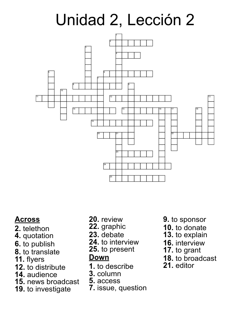 Unidad 2, Lección 2 Crossword