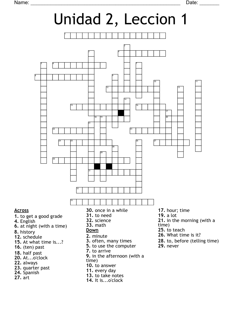 Unidad 2, Leccion 1 Crossword