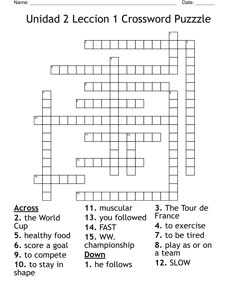 Unidad 2 Leccion 1 Crossword Puzzzle 