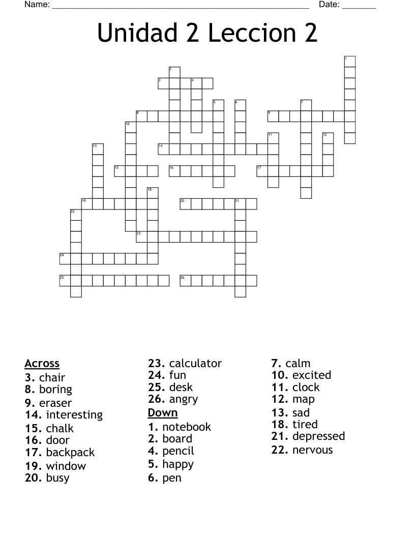 Unidad 2 Leccion 2 Crossword