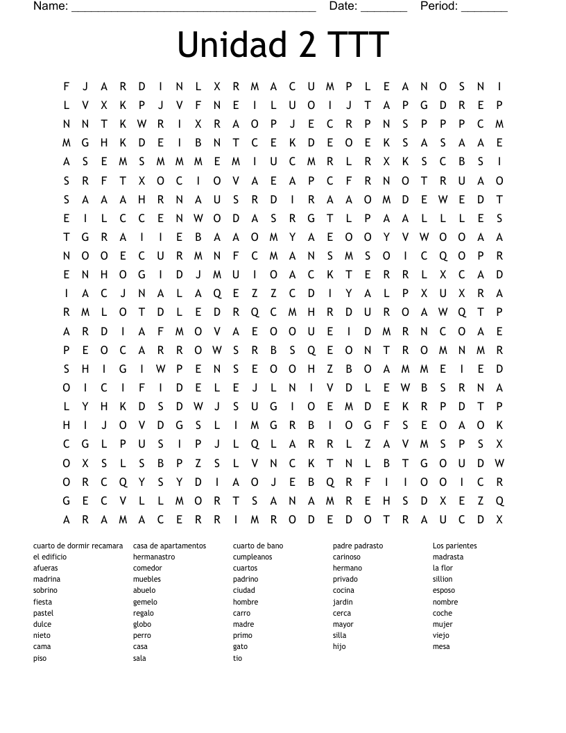 Unidad 2 TTT Word Search