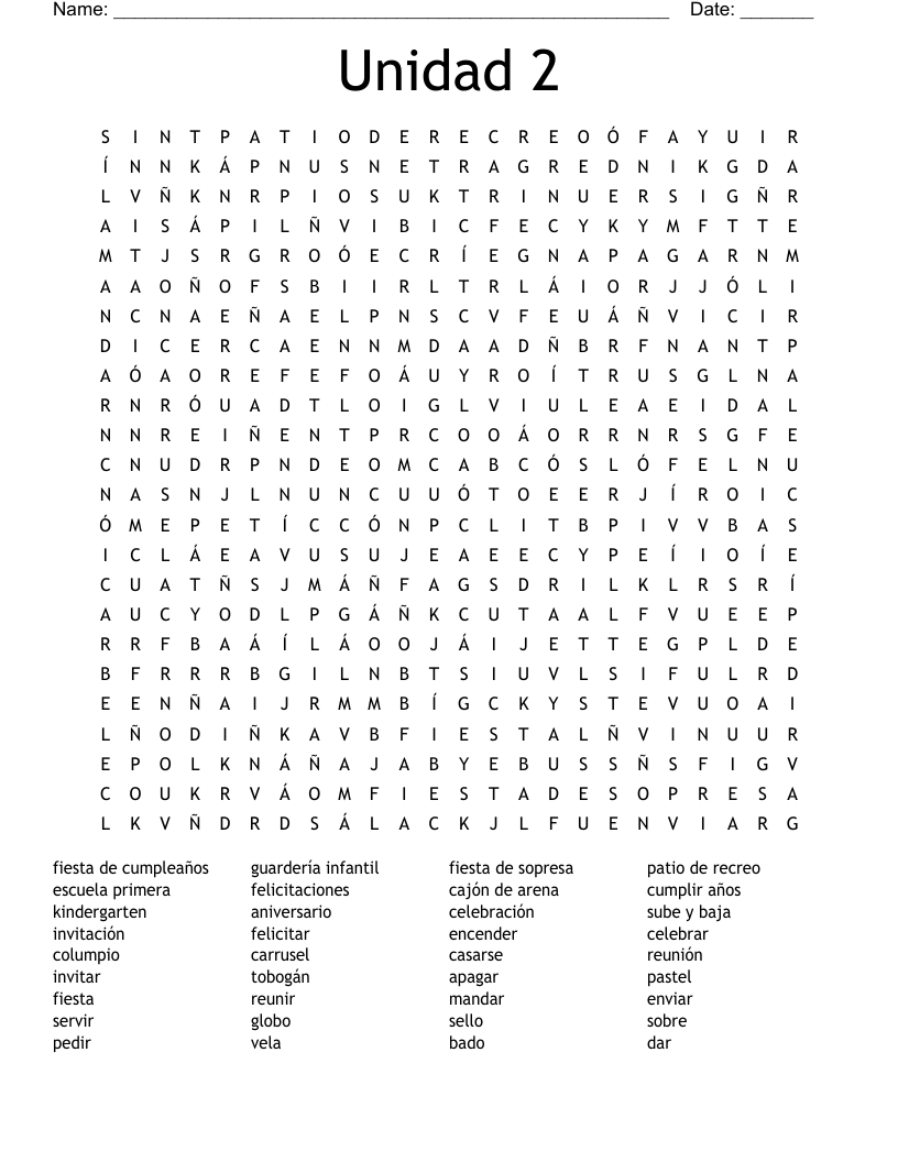 Unidad 2  Word Search