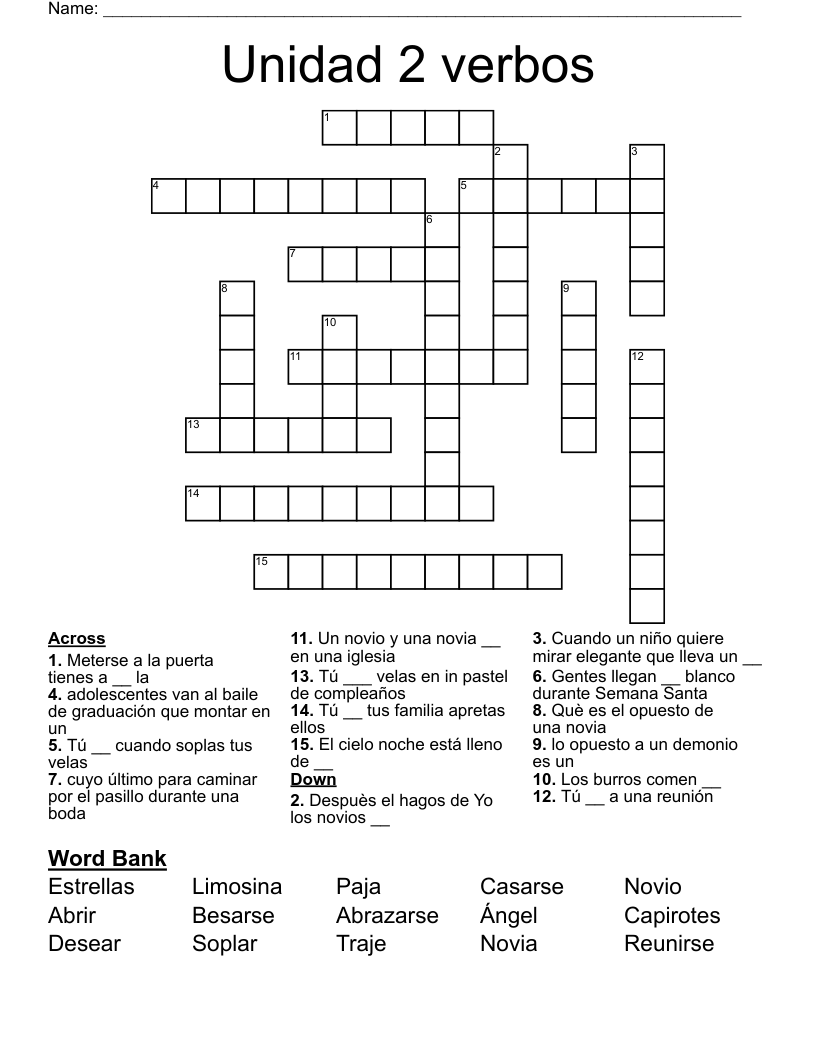 Unidad 2 verbos Crossword