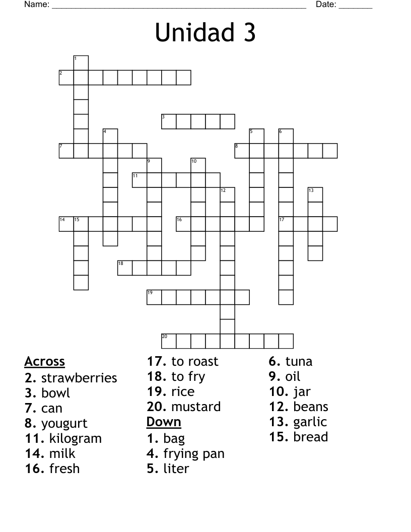 Unidad 3 Crossword