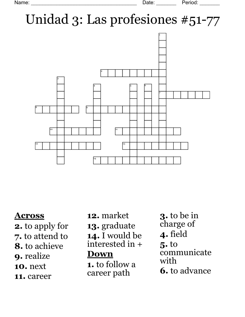 Unidad 3: Las profesiones #51-77 Crossword