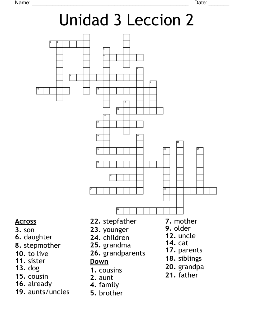 Unidad 3 Leccion 2 Crossword