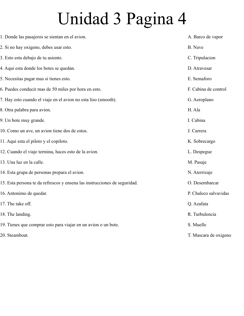 Unidad 3 Pagina 4 Worksheet