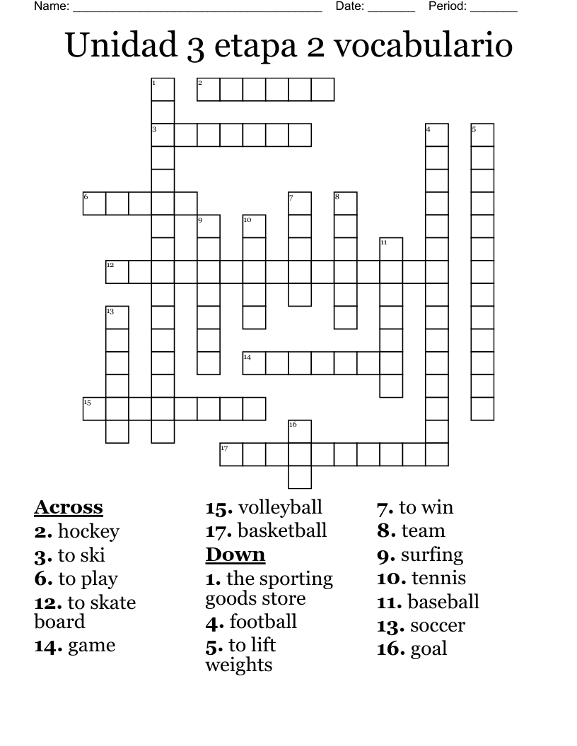 Unidad 3 etapa 2 vocabulario  Crossword