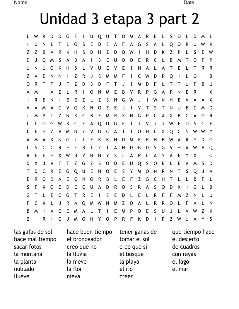 Unidad 3 etapa 3 part 2 Word Search