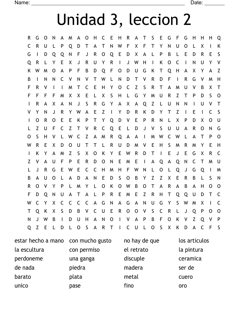 Unidad 3, leccion 2 Word Search