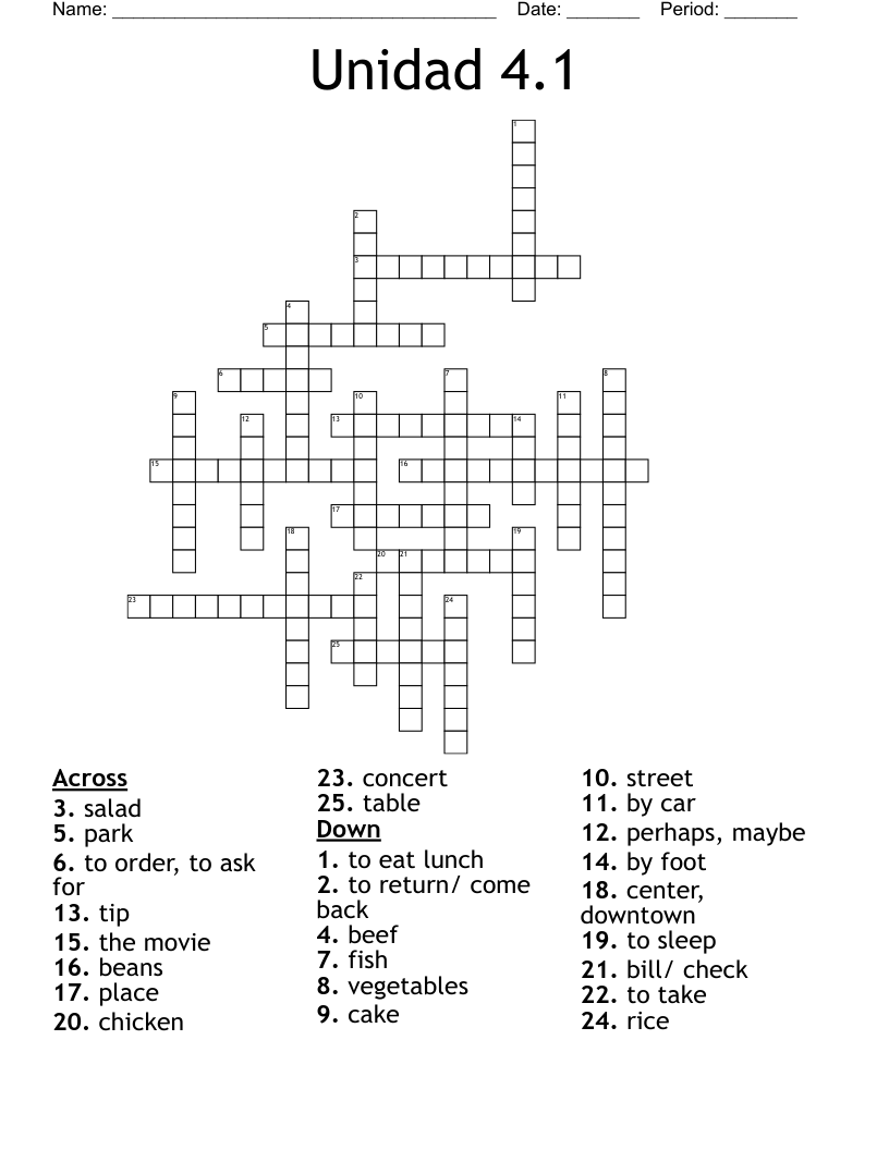Unidad 4.1 Crossword