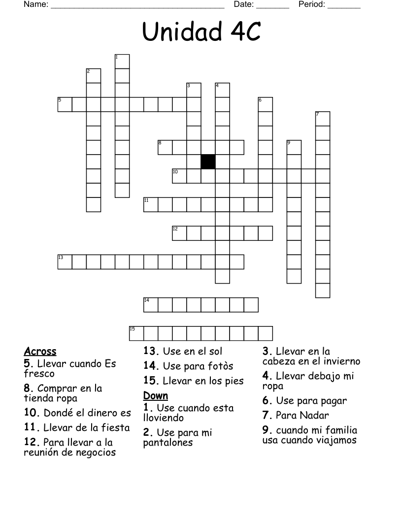 Unidad 4C Crossword