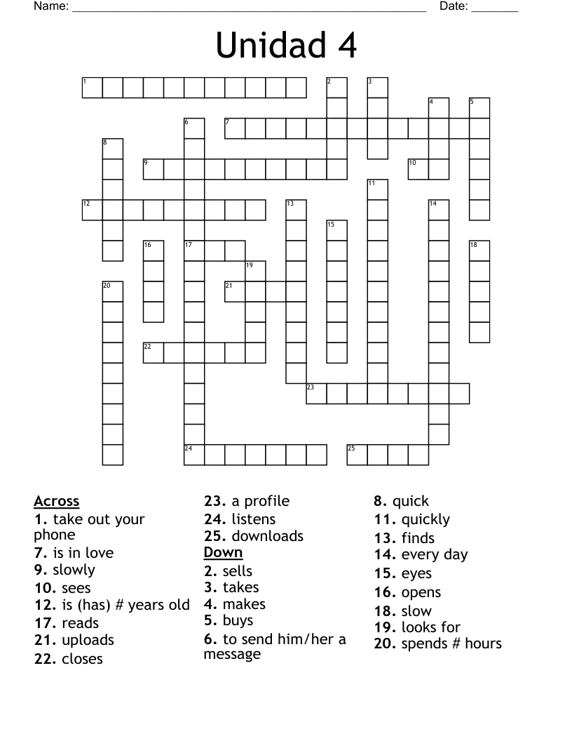 Unidad 4 Crossword