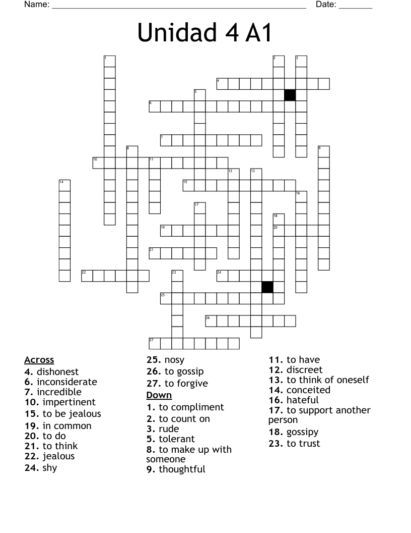 Unidad 4 A1 Crossword