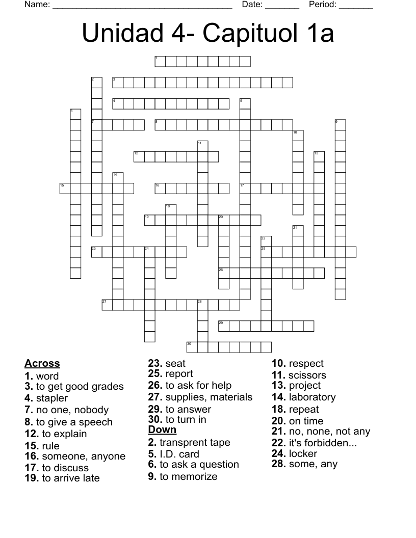 Unidad 4- Capituol 1a Crossword