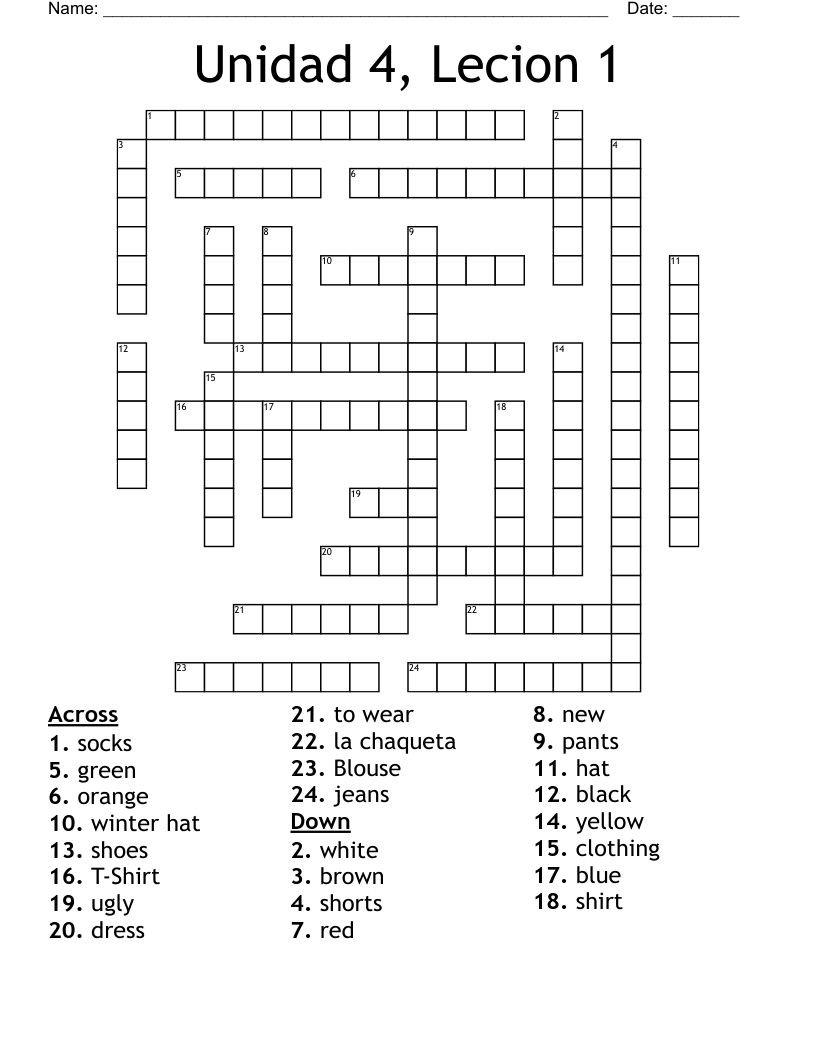 Unidad 4, Lecion 1 Crossword