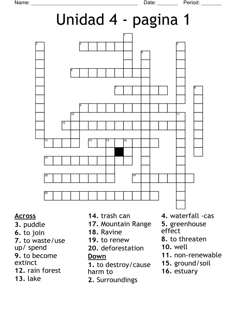 Unidad 4 - pagina 1 Crossword