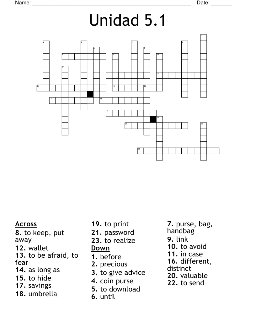 Unidad 5.1 Crossword
