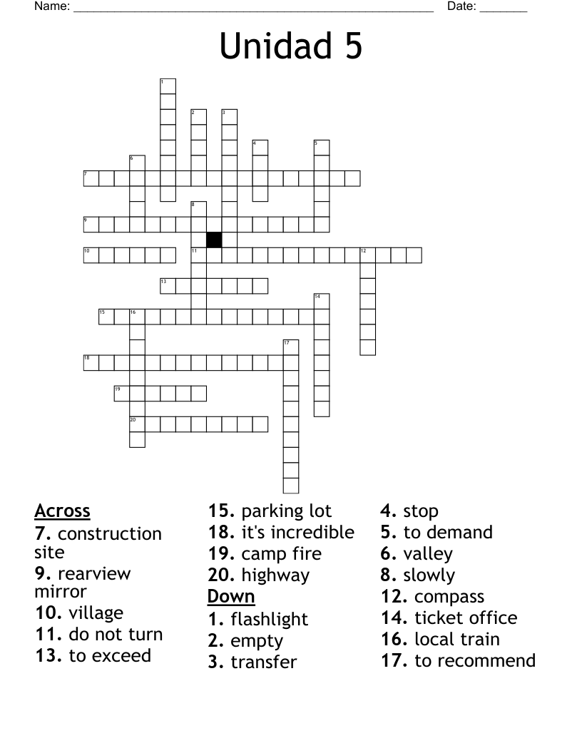 Unidad 5 Crossword