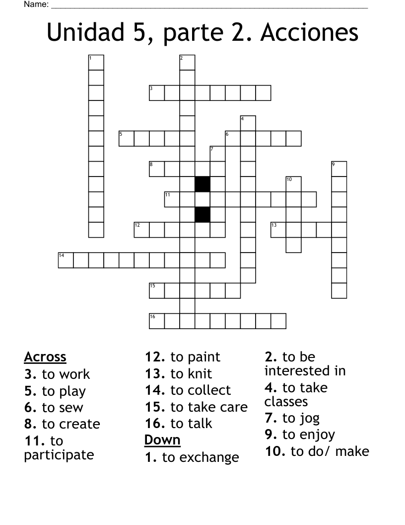 Unidad 5, parte 2.  Acciones Crossword