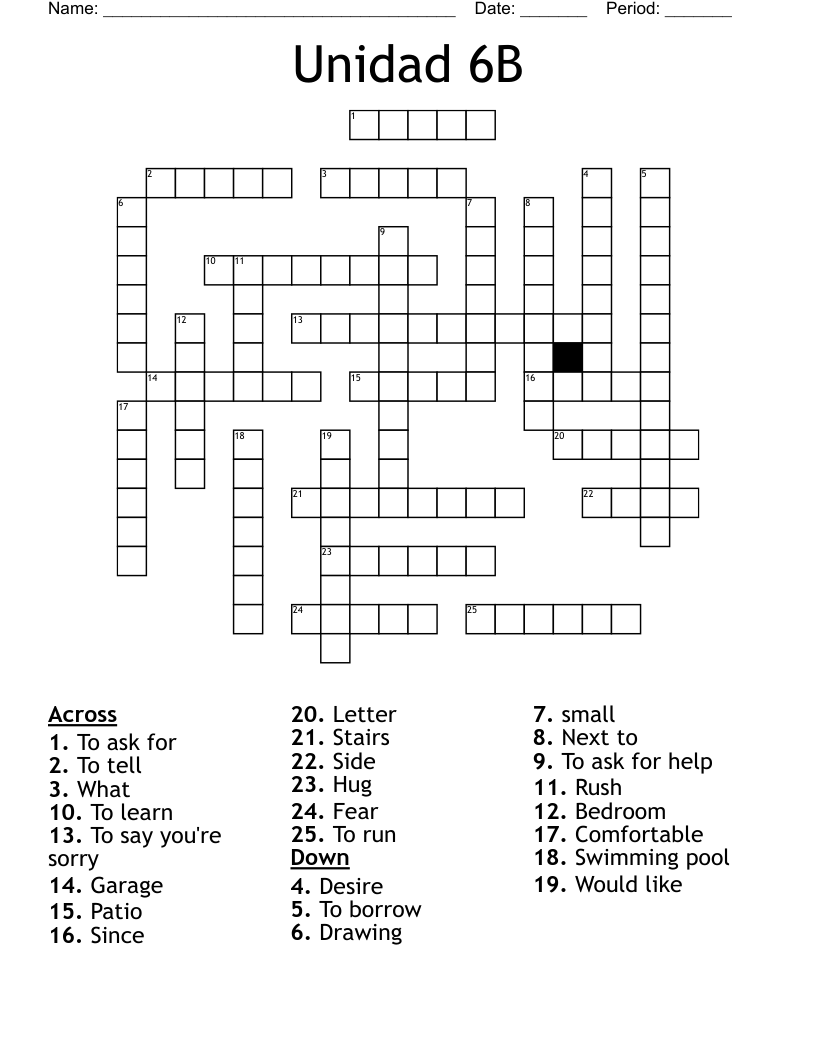 Unidad 6B Crossword