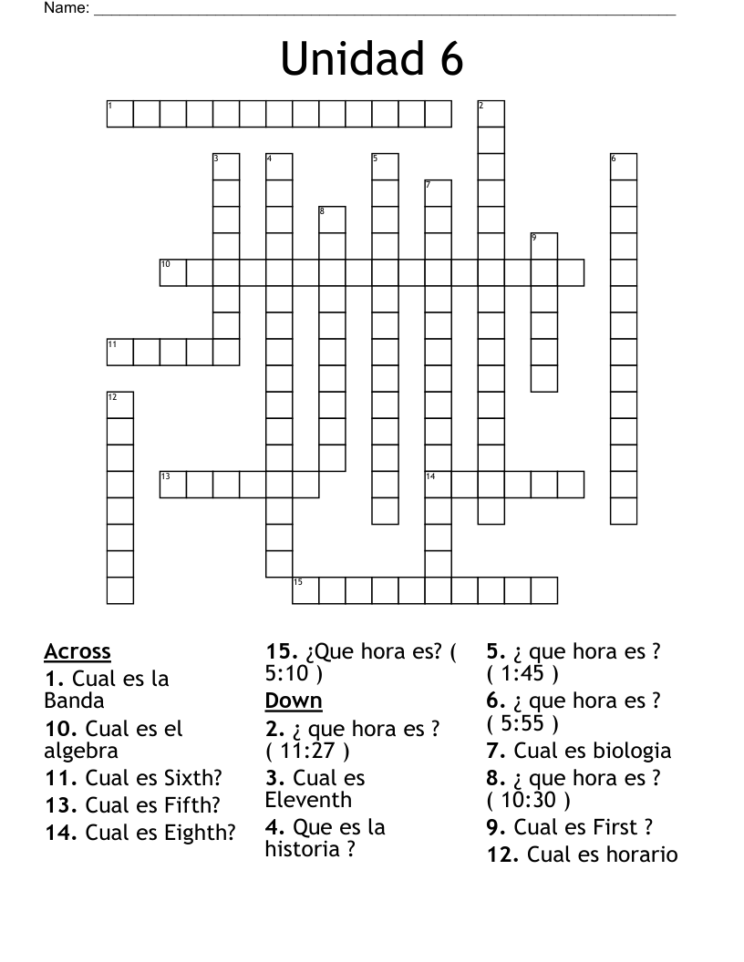 Unidad 6  Crossword