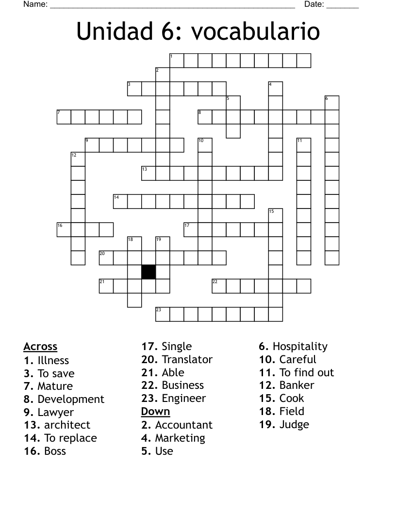 Unidad 6: vocabulario  Crossword