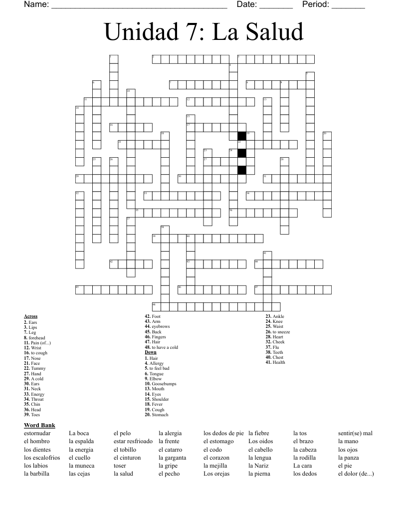 Unidad 7: La Salud Crossword