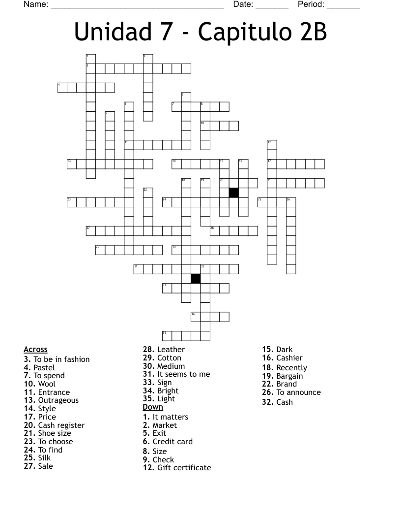 Unidad 7 - Capitulo 2B Crossword