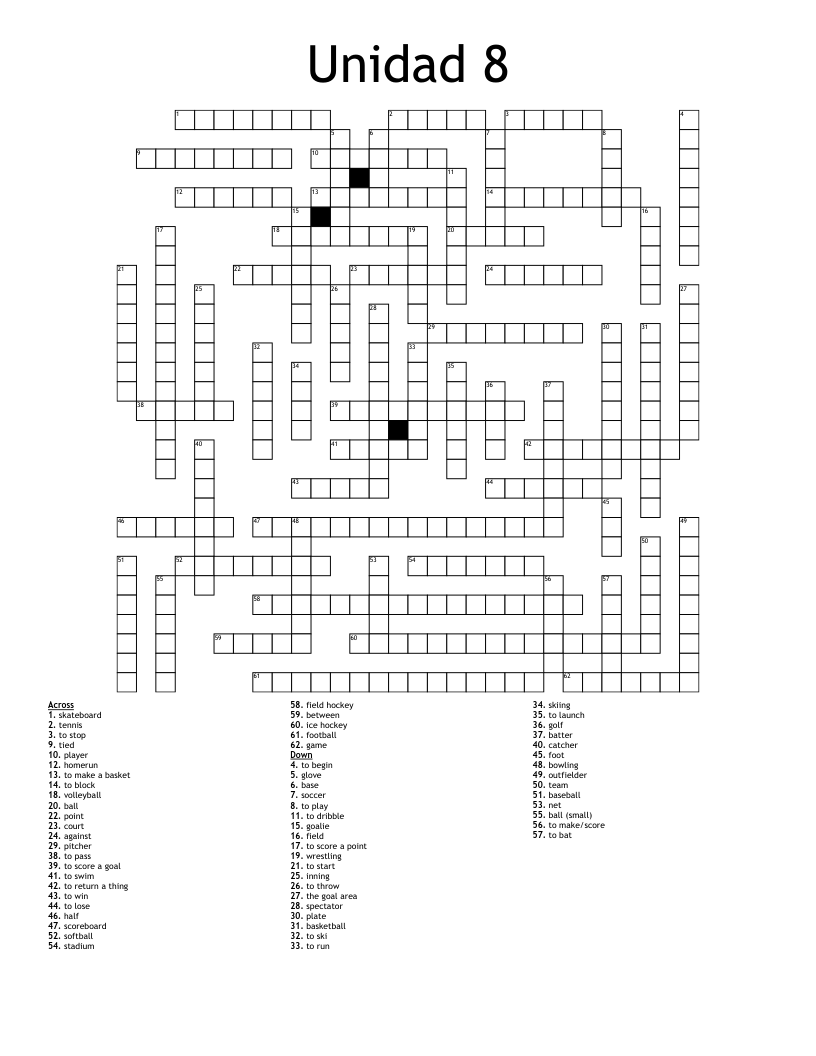 Unidad 8 Crossword