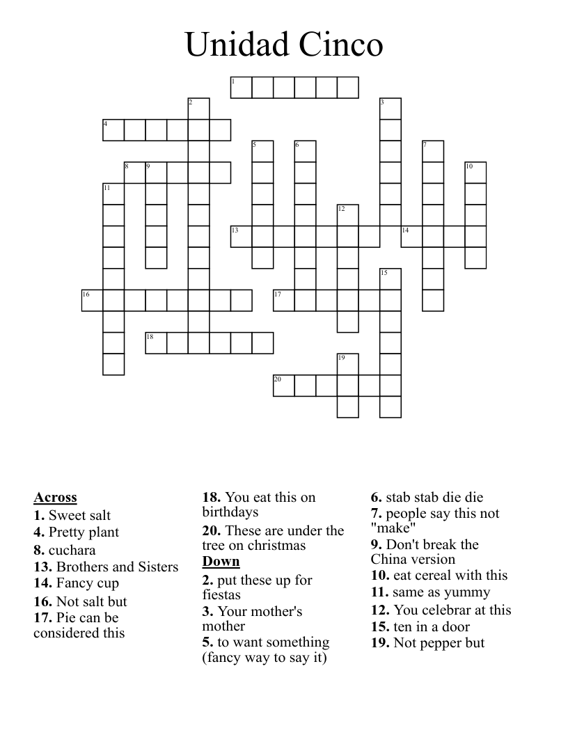 Unidad Cinco Crossword