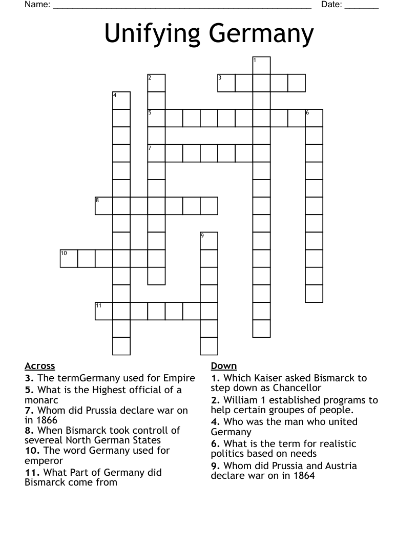 Unifying Germany Crossword