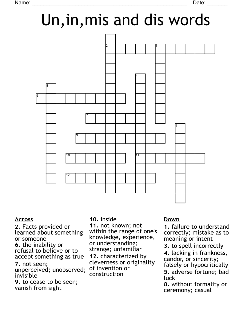 Un,in,mis and dis words Crossword