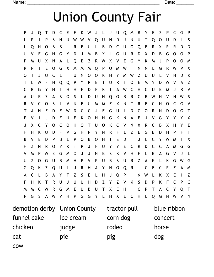 Union County Fair Word Search