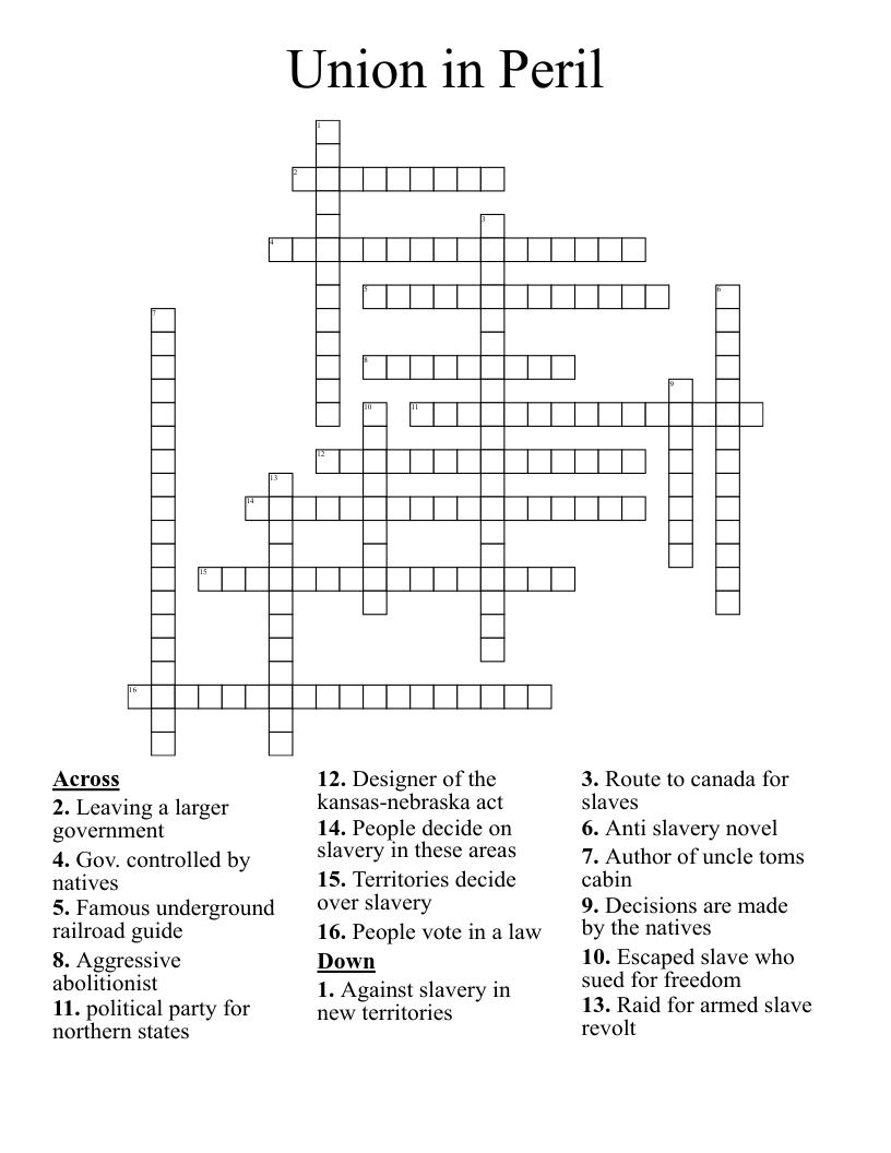 Union in Peril Crossword