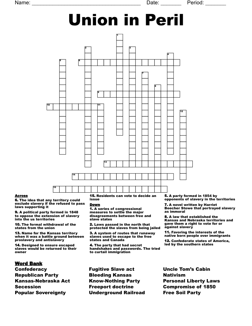 Union in Peril Crossword